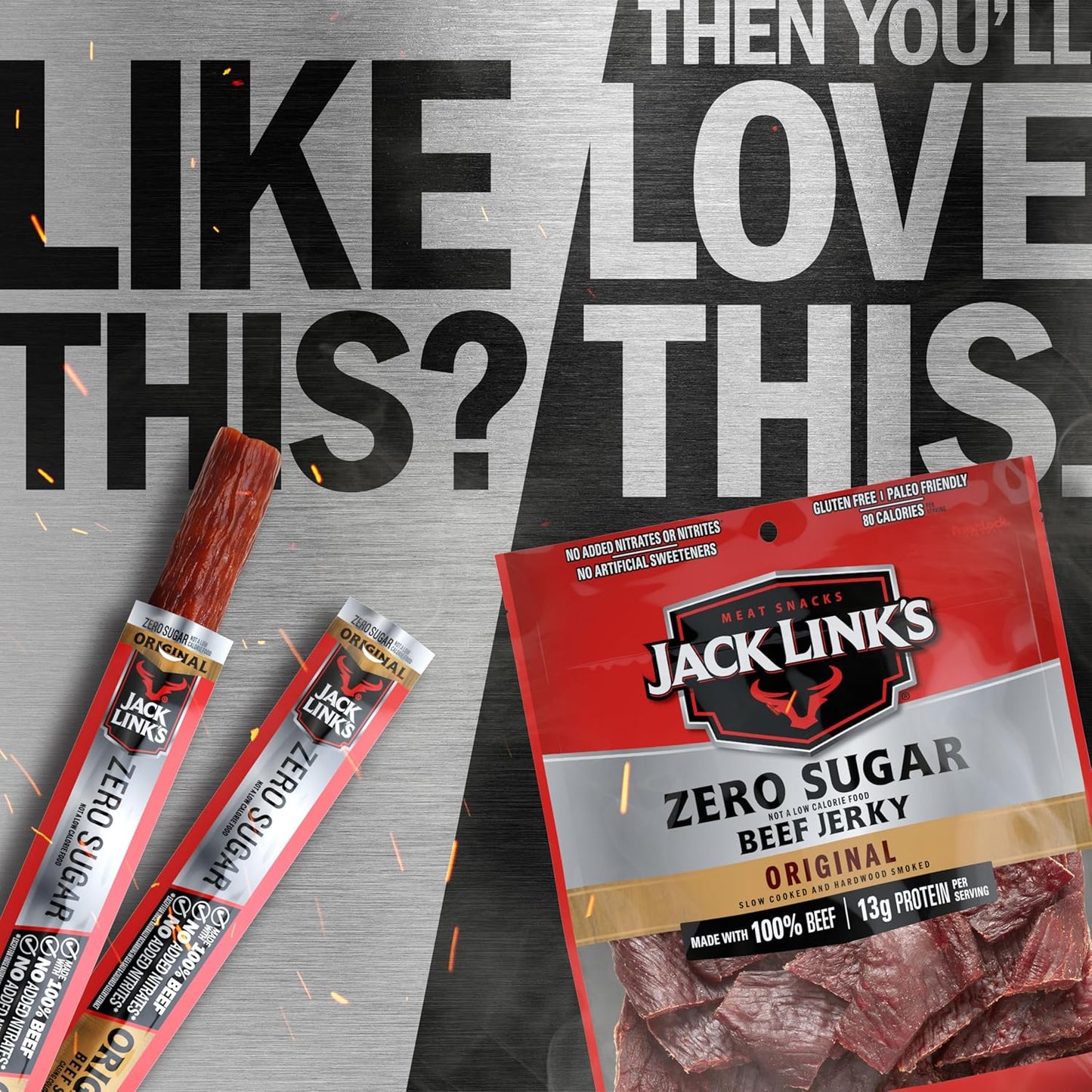 Jack Link's Zero Sugar Beef Sticks, 20 Pack, 0.92 oz, Ready to Eat Protein Snacks