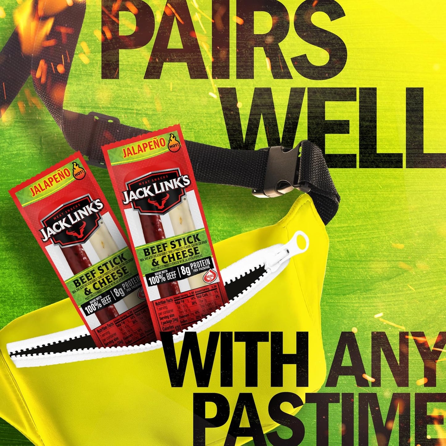 Jack Link's Jalapeno Beef Jerky Sticks and Cheese Sticks Combo, 16 Pack, 1.2 oz Snack Packs