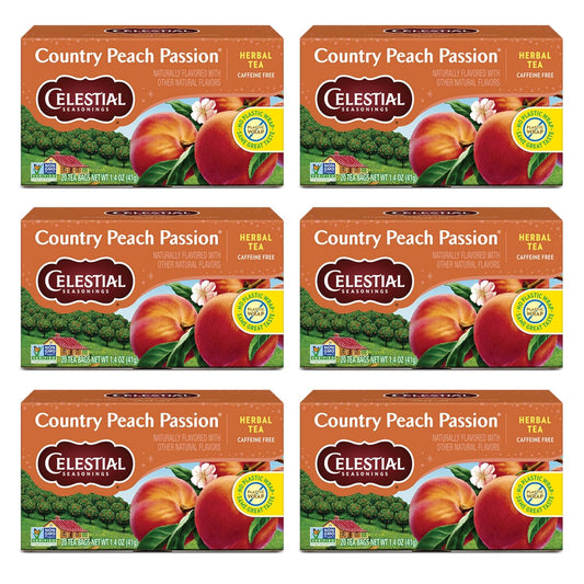 Celestial Seasonings Country Peach Passion Herbal Tea, 20 Tea Bags Box, Pack of 6