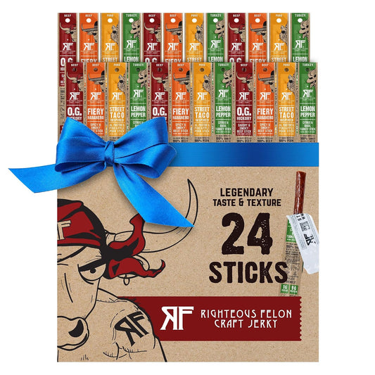 Righteous Felon Variety Meat Sticks, 24 Count, Individually Wrapped, Jerky Variety Pack