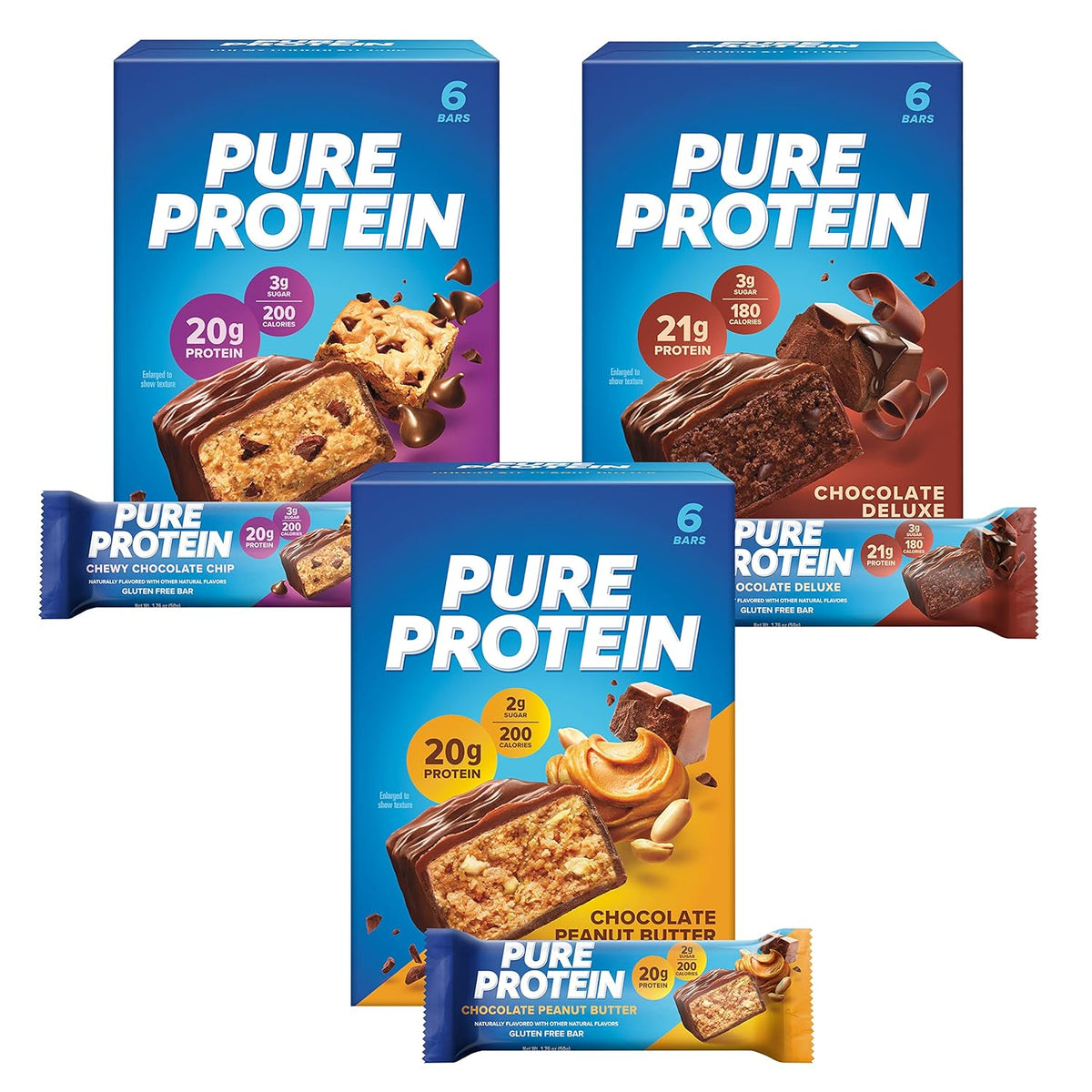 Pure Protein Bars Variety Pack, High Protein, Low Sugar, Gluten Free, 18 Count
