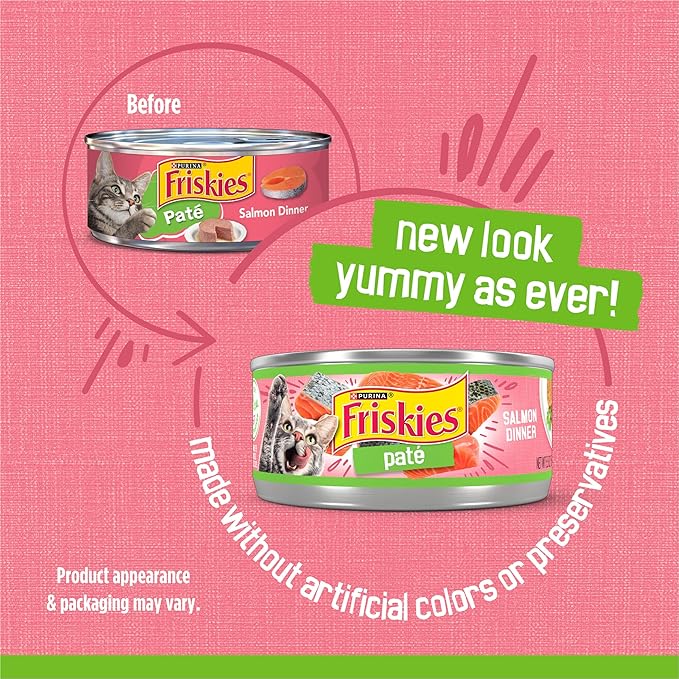 Purina Friskies Wet Cat Food Pate, Pate Salmon Dinner - (Pack of 24) 5.5 oz. Cans