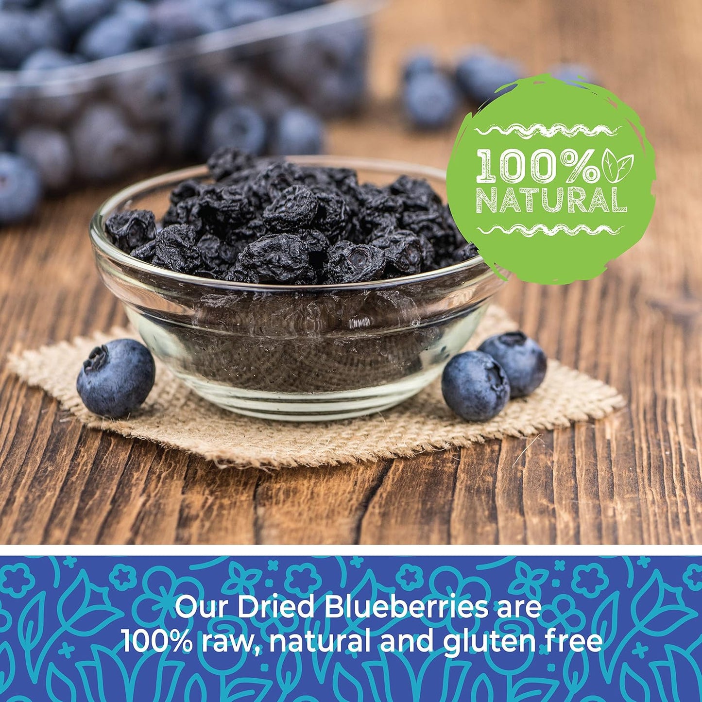 Bulk Dried Blueberries, No Sugar Added, 1 Pound, 16 oz, All Natural, Non-GMO