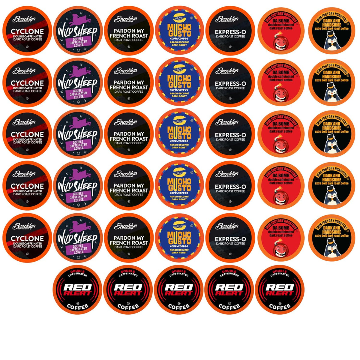 Variety Pack of 40 High Caffeine Coffee Pods for Keurig K Cup Brewers