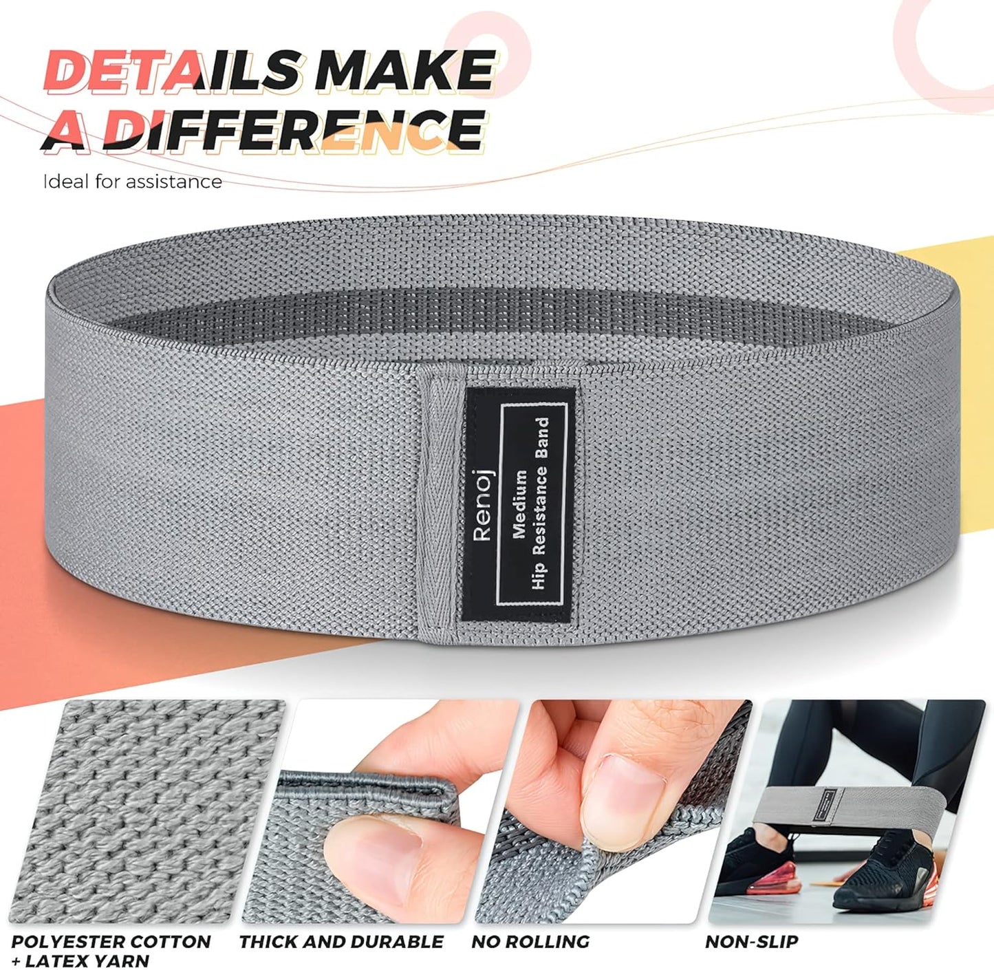 Renoj 3-Set Resistance Bands for Pilates, Yoga, and Home Gym