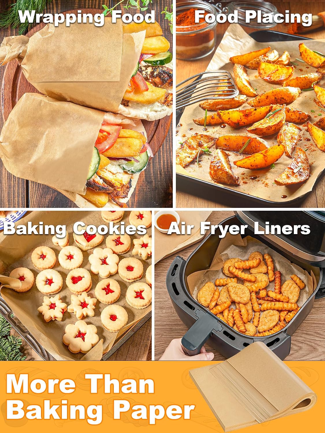SMARTAKE 200 Pcs Parchment Paper Baking Sheets, 12x16 Inches, Non-Stick | Unbleached Pre-Cut Greaseproof Baking Parchment, Oven Safe up to 450°F, for Grilling Frying Steaming Bread Cup Cake Cookies