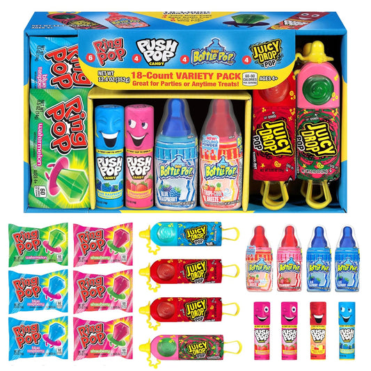 Bazooka Lollipops, 18-Count Assorted Valentine's Candy Variety Pack, Individually Wrapped Lollipops for Parties and Gifts