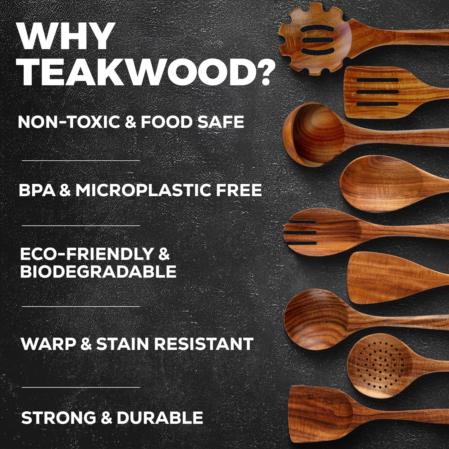Zulay Kitchen 9-Piece Teak Wood Cooking Utensil Set – Non-Toxic & Non-Stick Safe Wooden Spoons & Kitchen Tools with Comfortable Grip, Smooth Finish Natural Teak – Perfect Kitchen Gift Set