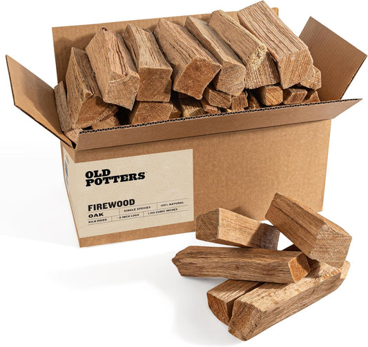 Old Potters Kiln Dried Firewood - Oak, 1100 Cu. in, 16-18 Logs ~ 8" x 2.5" Logs. Cooking Wood for Grilling, Smoking, and Firepits, Oak.