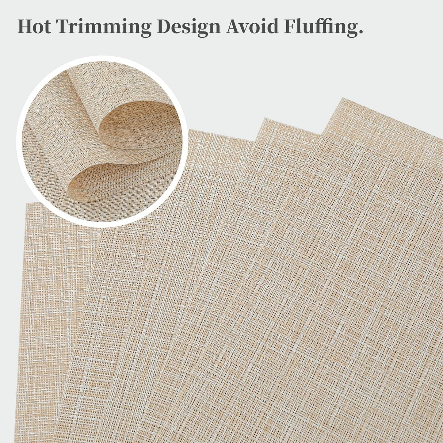 Leetaltree Beige Placemats Set of 4 - Heat Resistant Non-Slip Place mats for Dining Table, Washable Durable PVC Vinyl Woven Table Mats（Beige, 4）