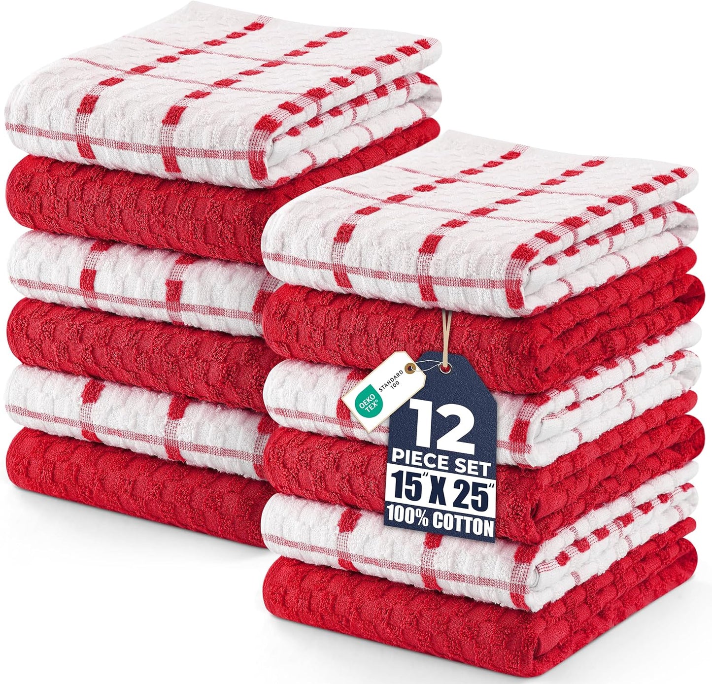Utopia Towels - Kitchen Towels 12 Pack, 15 x 25 Inches, 100% Ring Spun Cotton Super Soft and Absorbent Linen Dish, Tea and Bar Towels Set, Black