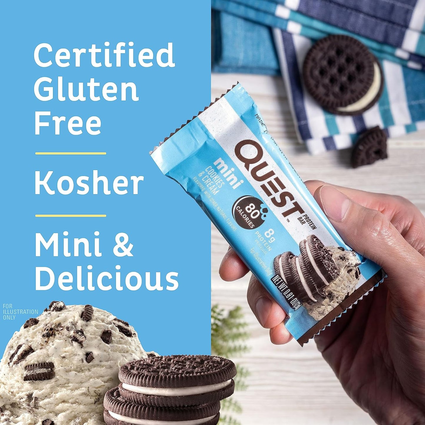 Quest Nutrition Mini Cookies & Cream Protein Bars, 14 Count, Gluten Free