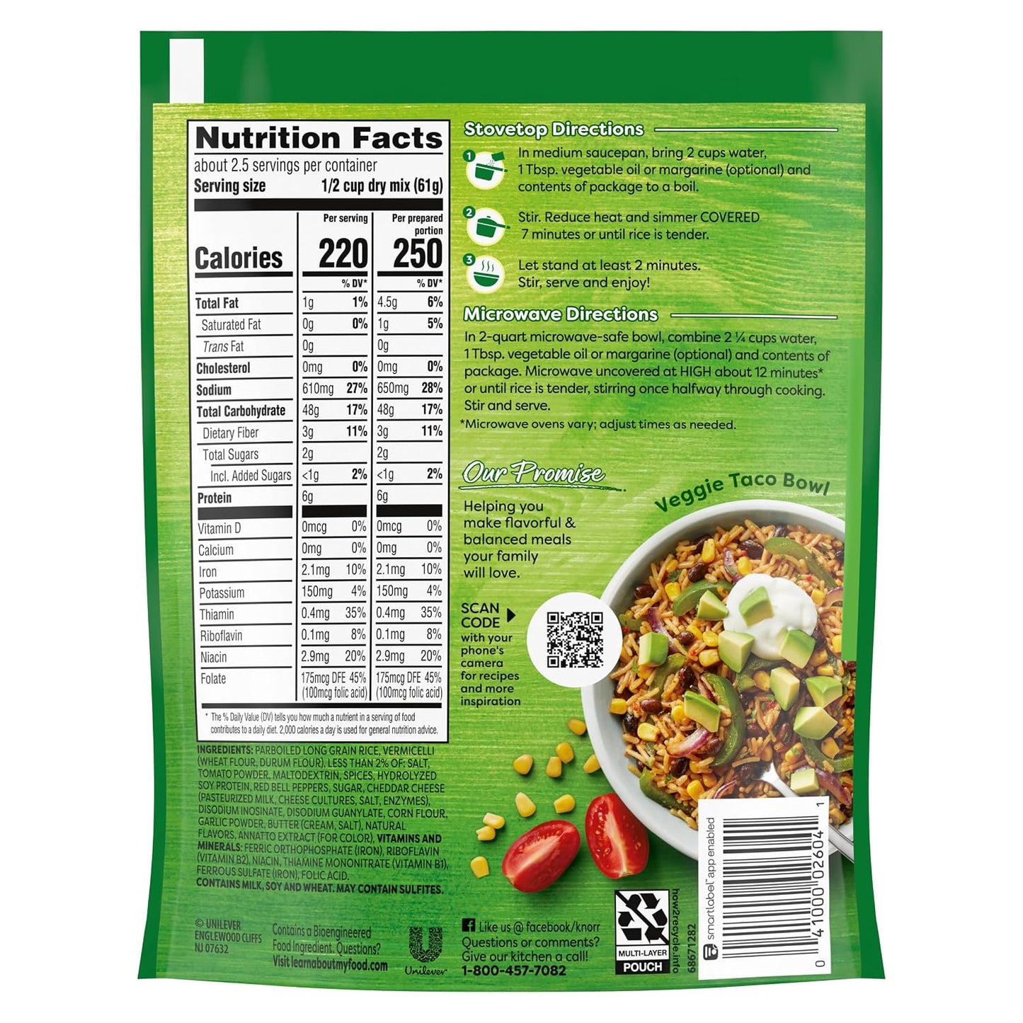 Knorr Rice Sides Taco Rice 5.4 oz, No Artificial Flavors, 7-Minute Prep, Delicious Rice Side Dish