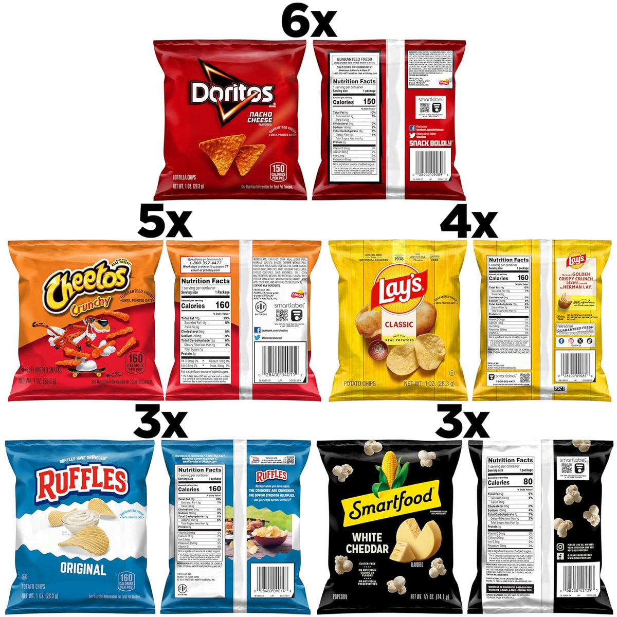 Frito-Lay Classic Mix Variety Pack, Single Serve Snack Bags, Pack of 21