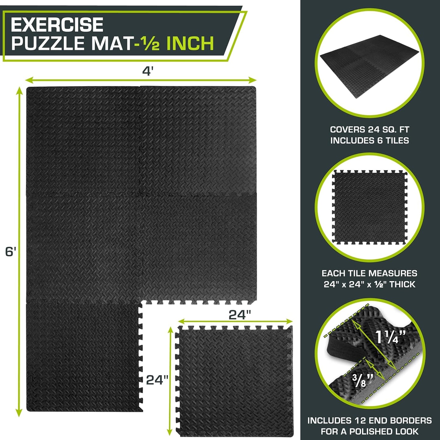 ProsourceFit ½ in EVA Interlocking Foam Tiles, 24 Sq Ft - 6 Tiles
