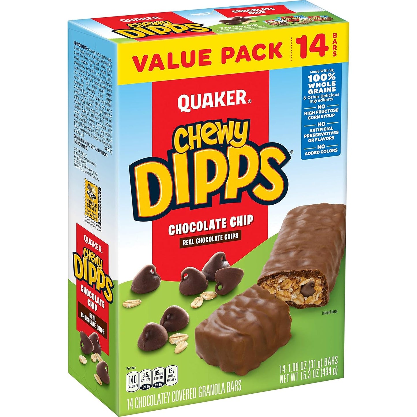 Quaker Chewy Dipps Granola Bars Chocolate Chip, 14 Count, 1.09 oz Each