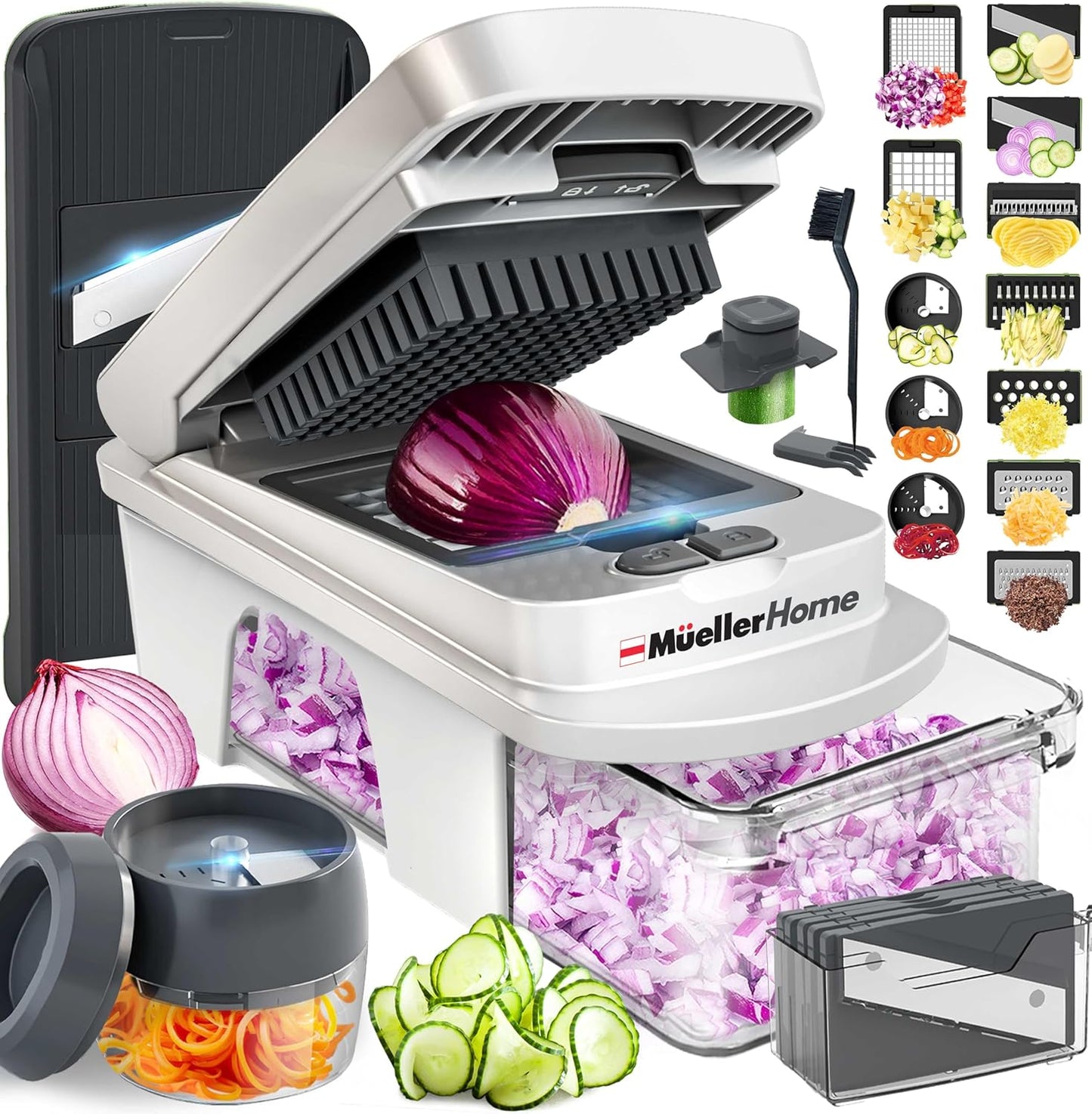 MUELLER HOME Pro-Series 10-in-1, 8 Vegetable Chopper & Mandoline Slicer | Food-Prep Tool, Fruit Cutter, Dicer, Veggie Chopper with Container, Kitchen Essentials, House Warming Gifts New Home, Black