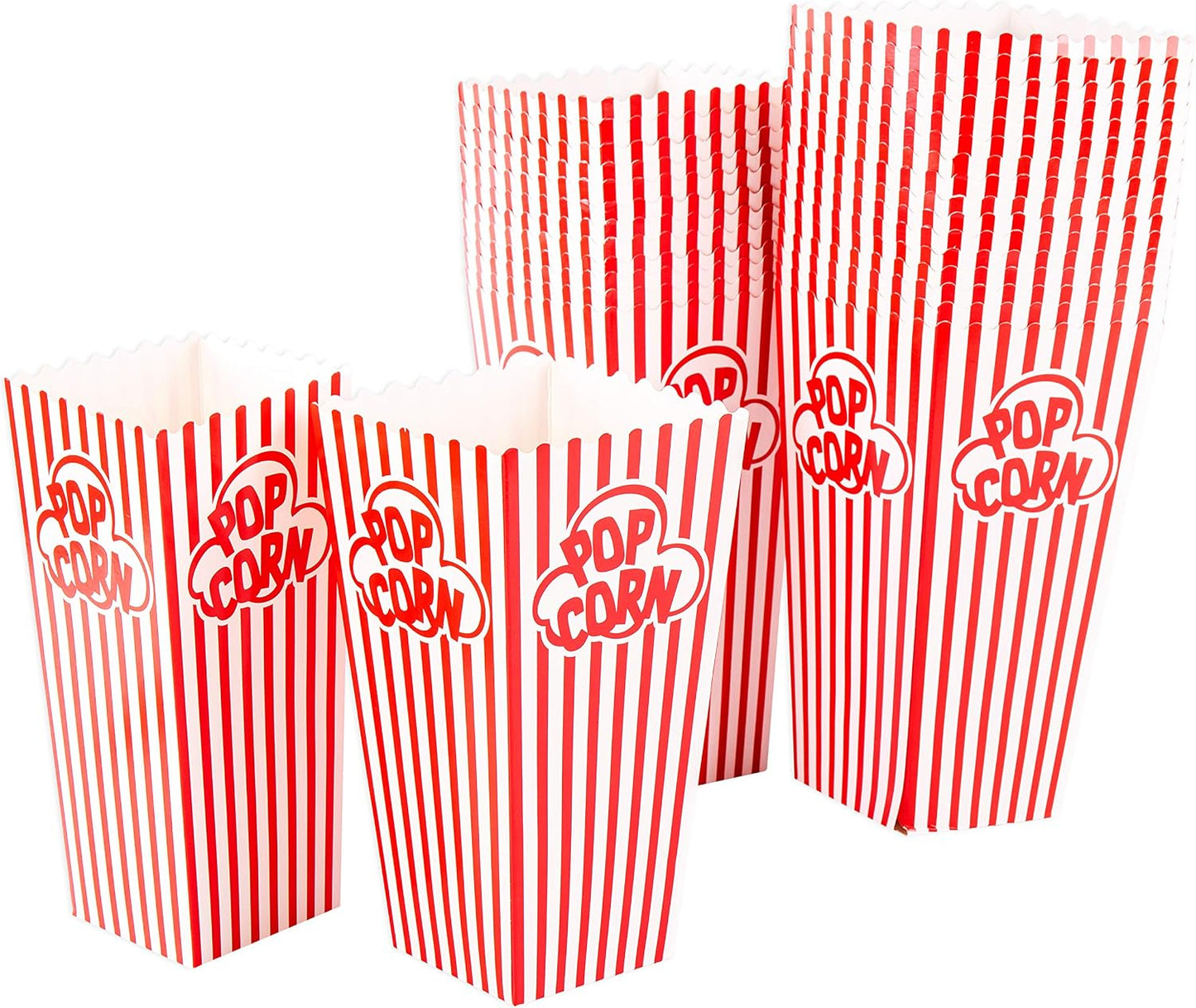 Popcorn containers for home movie theater use, 100 pack, striped white and red paper