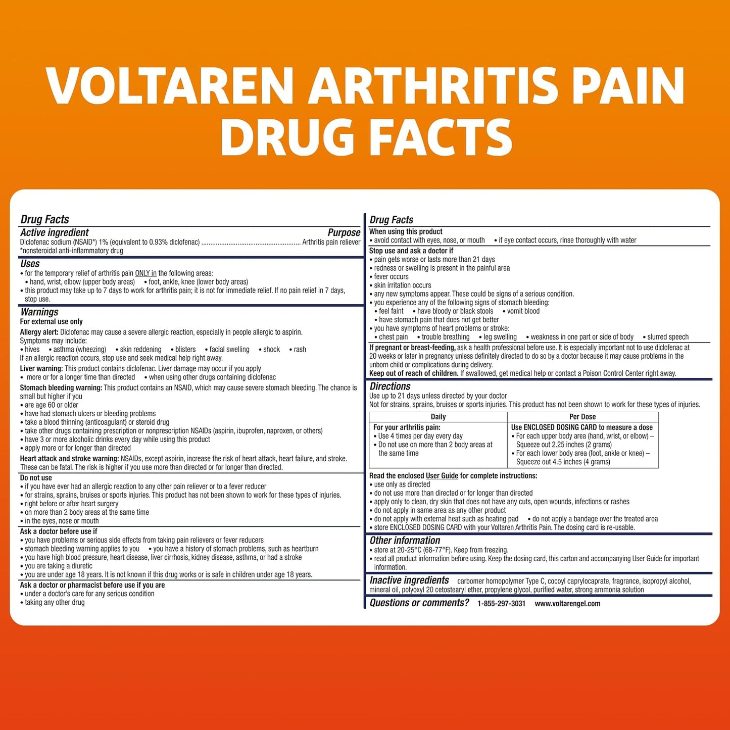 Voltaren Arthritis Pain Gel for Topical Relief with Diclofenac - 100g and 20g Tubes