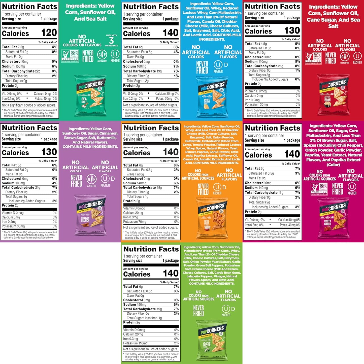 PopCorners 7 flavor variety snack pack, 20 pack, 1 oz bags, gluten free, non-gmo project verified