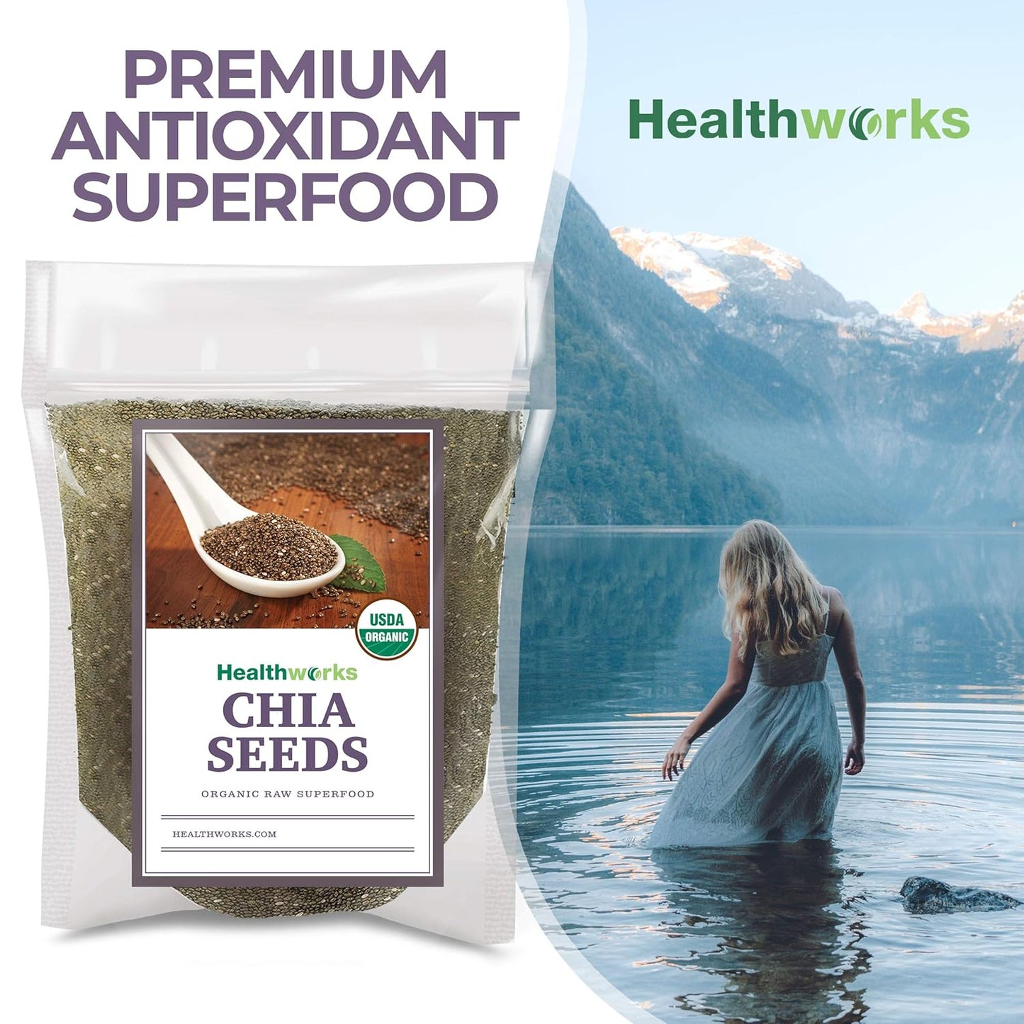 Healthworks Superfoods Raw Chia Seeds - 32 Oz / 2 Lbs - Premium & All-Natural - Contains Omega 3, Fiber & Protein - Great with Shakes, Smoothies & Oatmeal