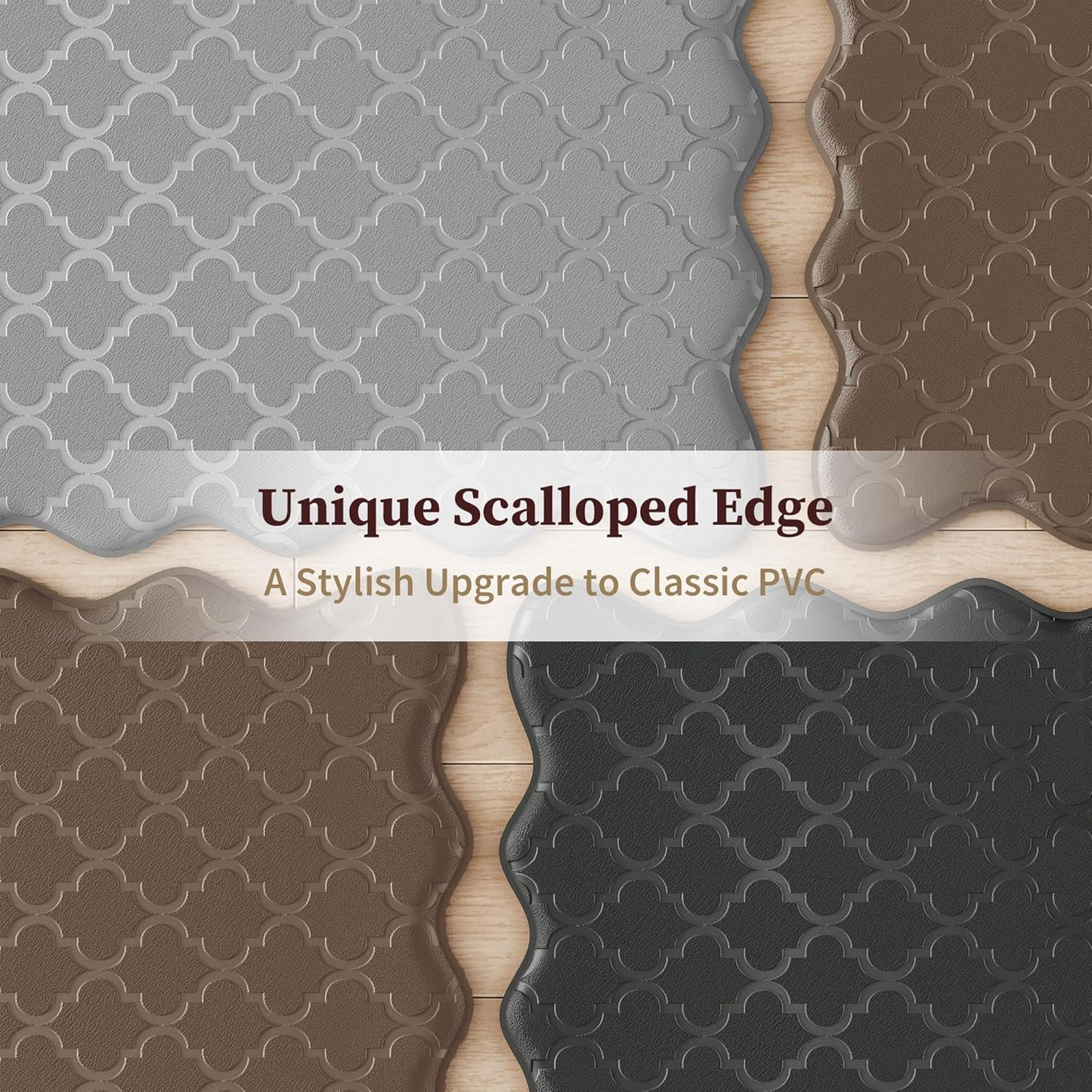 Arenarug Upgrade Scalloped Embossed Kitchen Mats for Floor 2PCS Cushioned Anti Fatigue Waterproof Foam Kitchen Rugs Non Slip Washable Comfort Standing Mat for Office Sink Laundry, Black