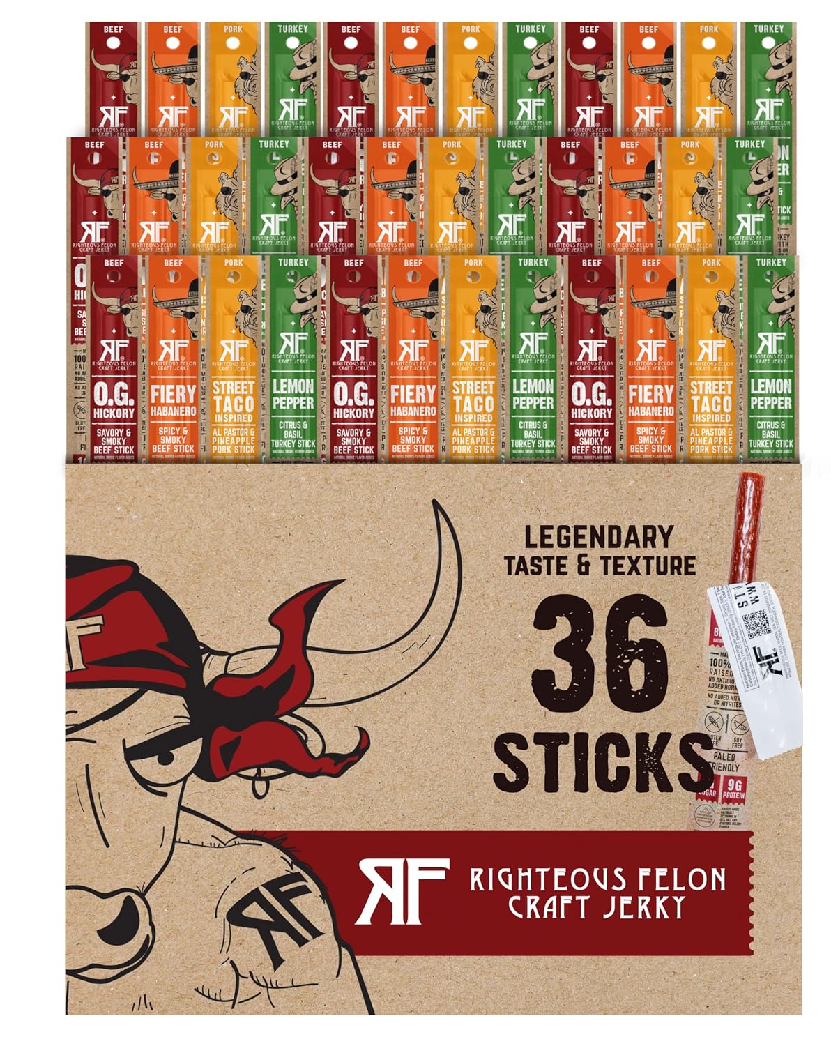 Righteous Felon Variety Meat Sticks, 24 Count, Individually Wrapped, Jerky Variety Pack