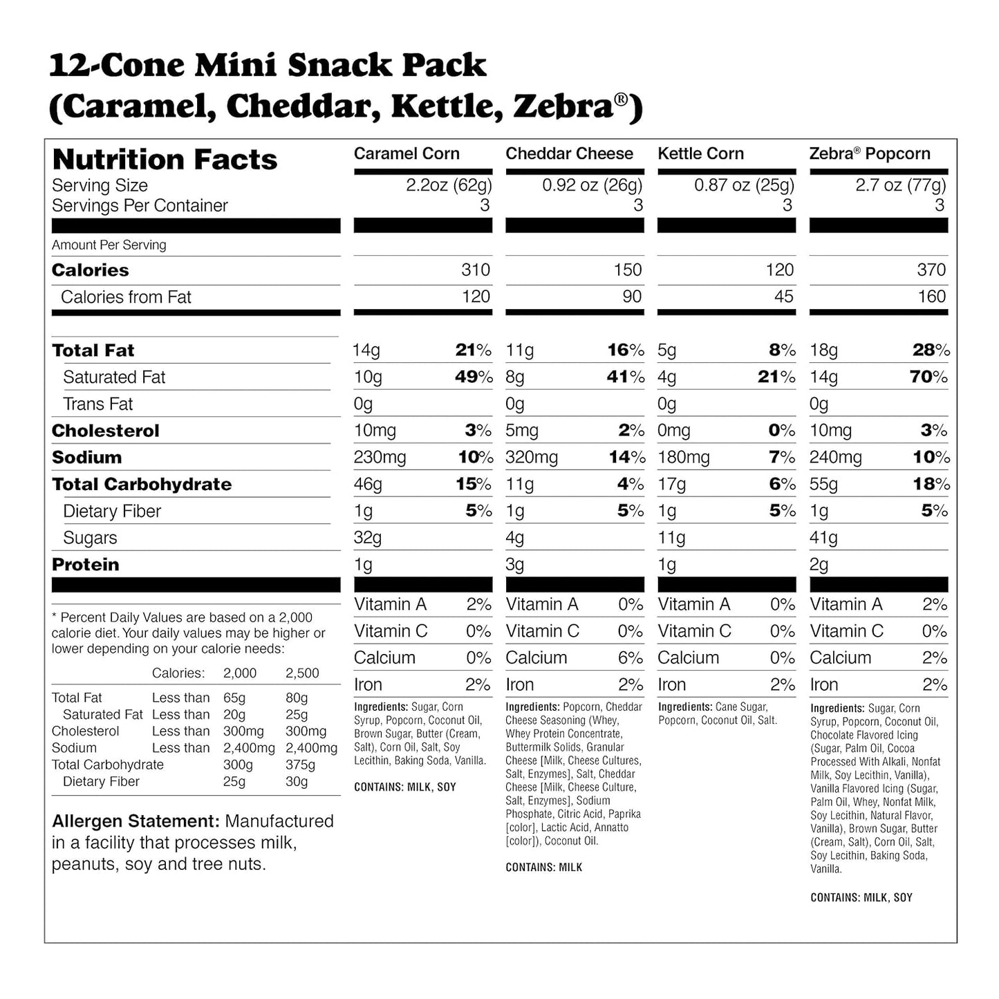 Popcorn Variety Pack with 12 Mini Cones