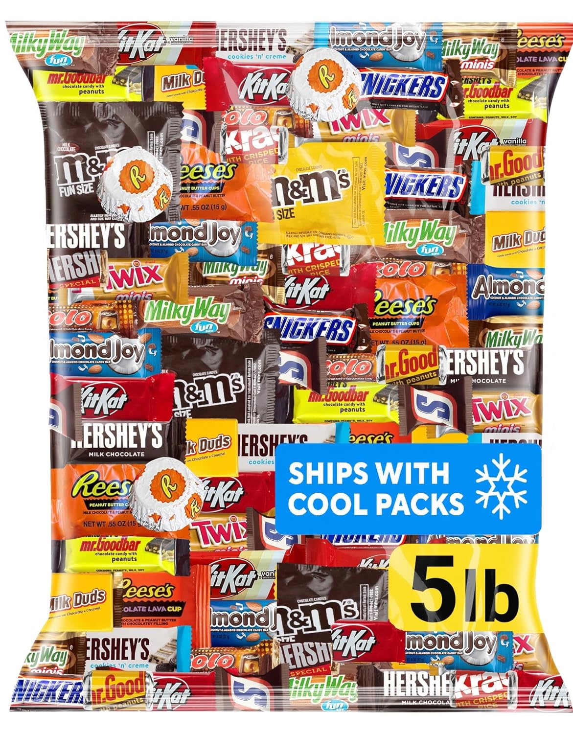 Chocolate Candy Variety Pack 5 LB Bulk Bag – Approx. 225 Individually Wrapped Treats – Assorted Milk & Dark Chocolate, Peanut Butter, Wafer & Coconut Mix – Perfect for Parties, Gifts & Sharing