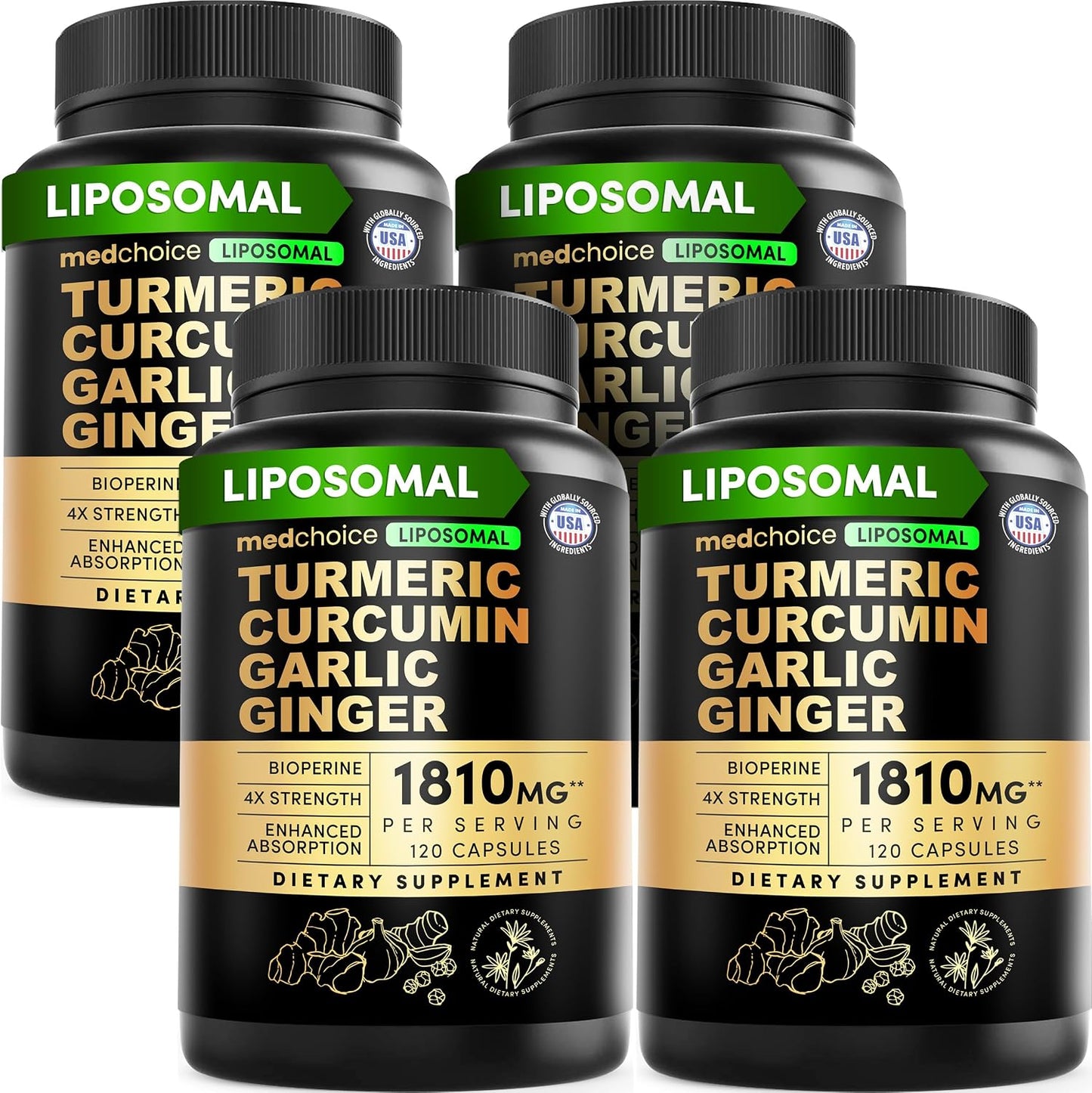 4-in-1 Turmeric Joint Support Supplements with Garlic and BioPerine - 2360 mg High Potency Herbal Blend for Mobility, Everyday Flexibility, Digestive Comfort, and Active Aging Support (120ct)