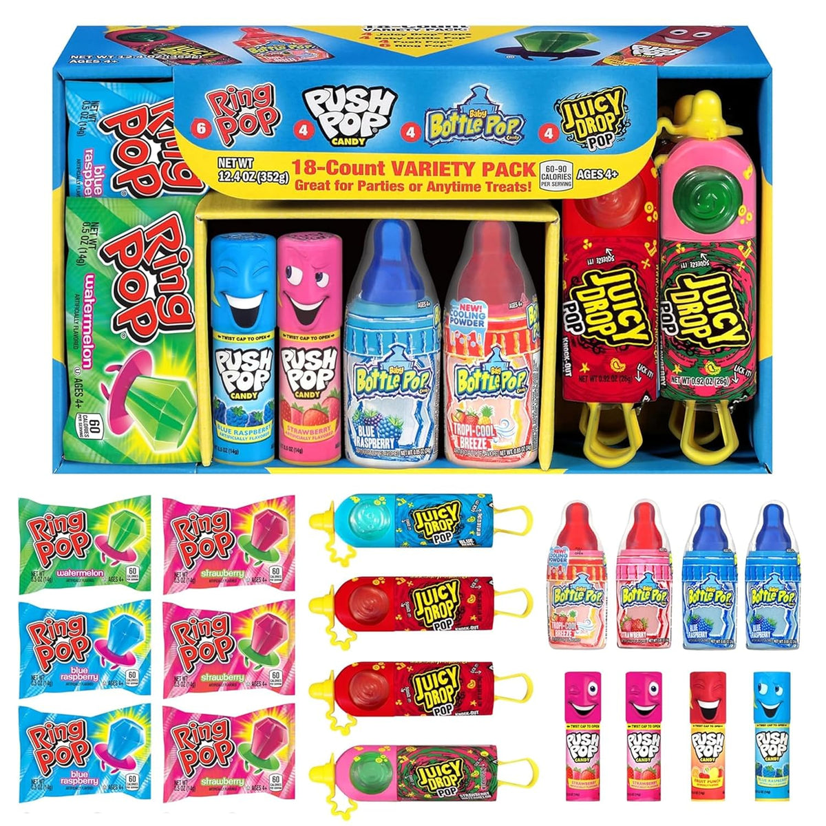 Bulk Assorted Lollipops Variety Pack, 18 Count, Individually Wrapped