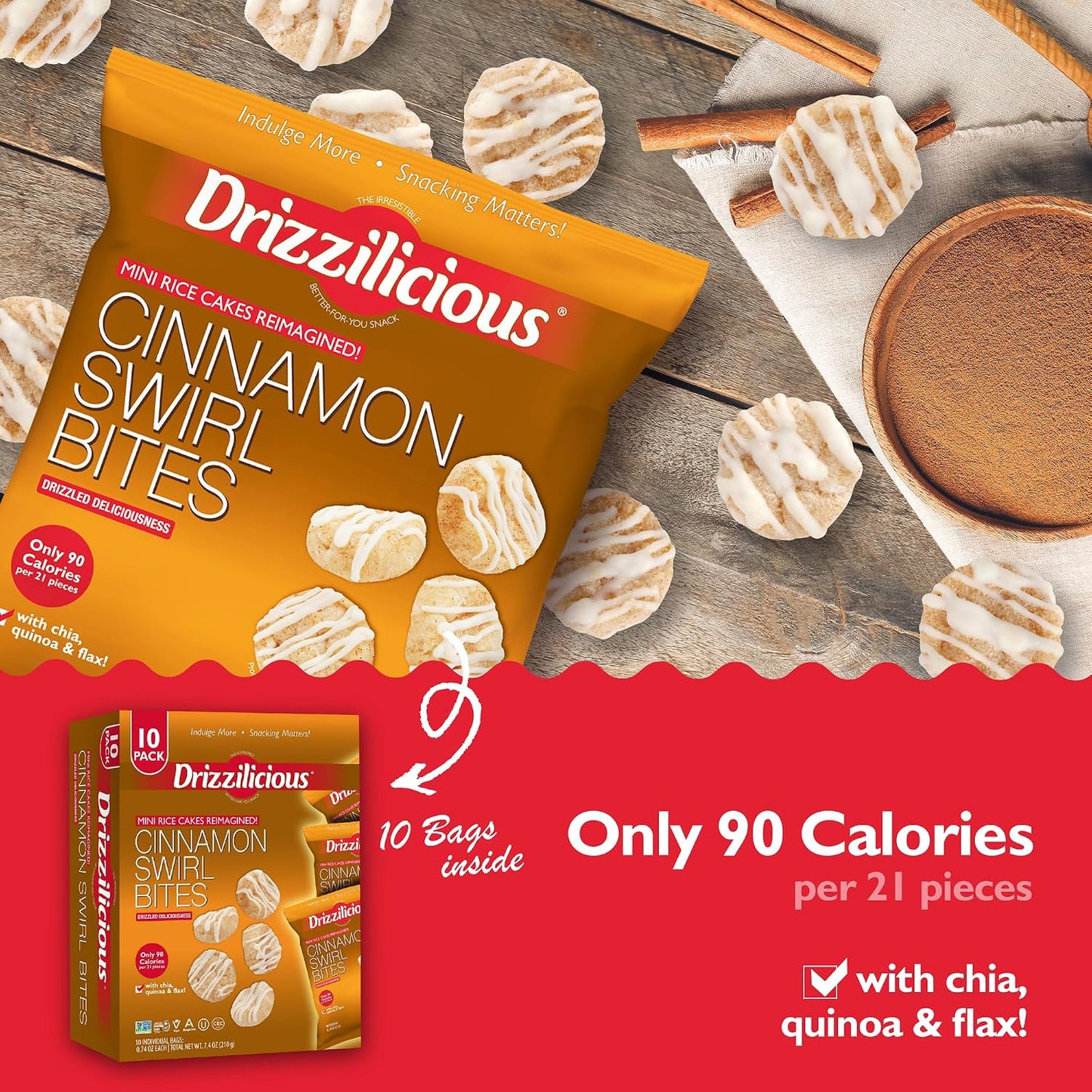 Mini Rice Cakes Cinnamon Swirl, Gluten Free, Vegan, 90 Calories Per Bag