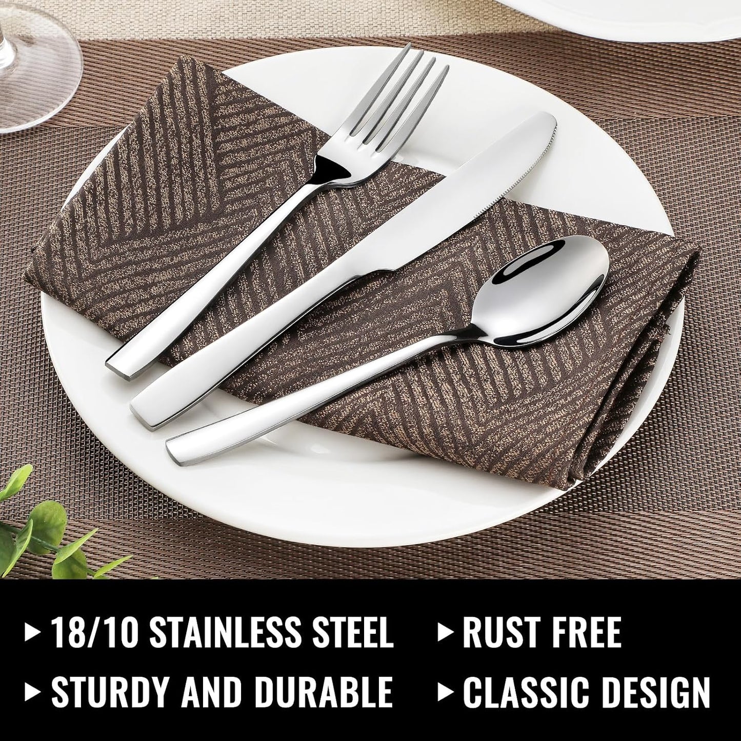 HIWARE 48-Piece Silverware Set with Steak Knives for 8, 18/8 Stainless Steel Flatware Cutlery Set For Home Kitchen Restaurant Hotel, Kitchen Utensils Set, Mirror Polished, Dishwasher Safe