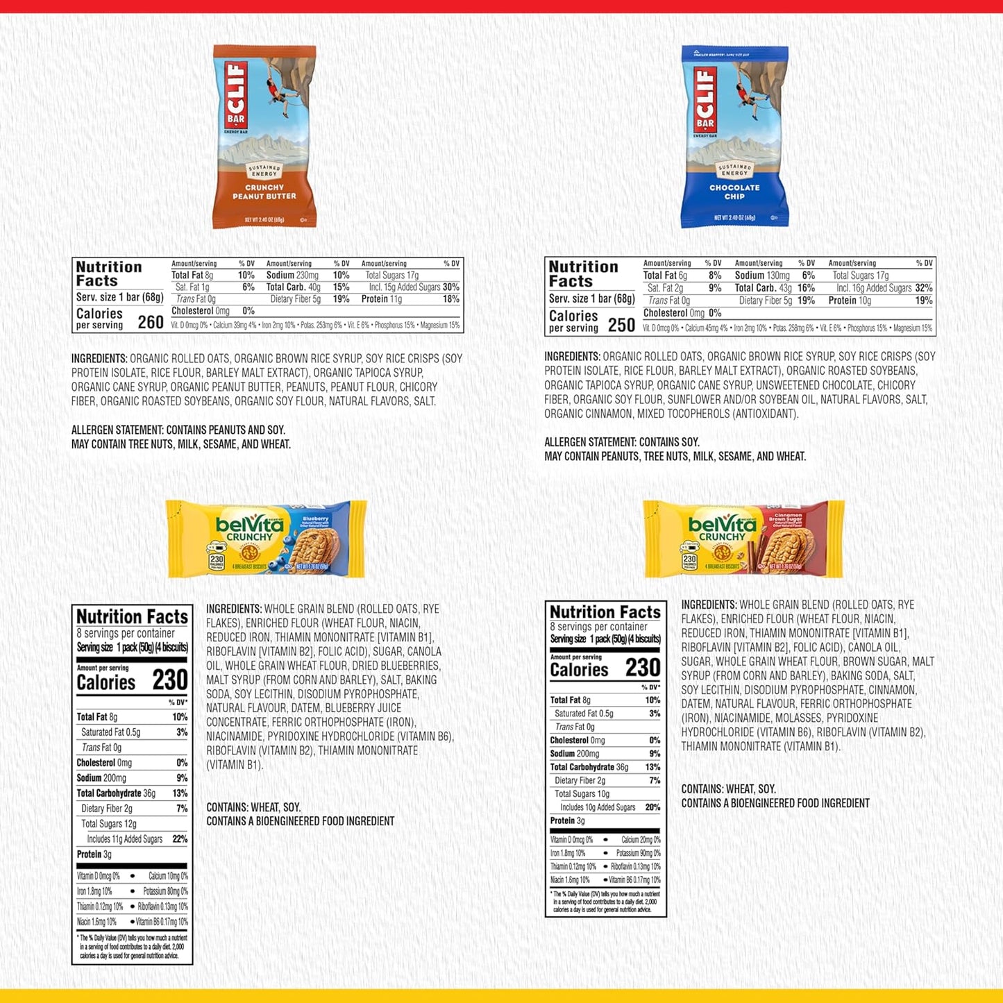 CLIF BAR Energy Bars and belVita Breakfast Biscuits Variety Pack, 30 Count