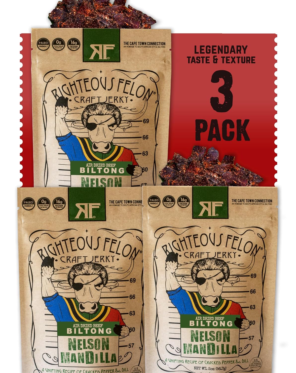 Righteous Felon Biltong Beef Jerky Variety Pack with 3 Flavors