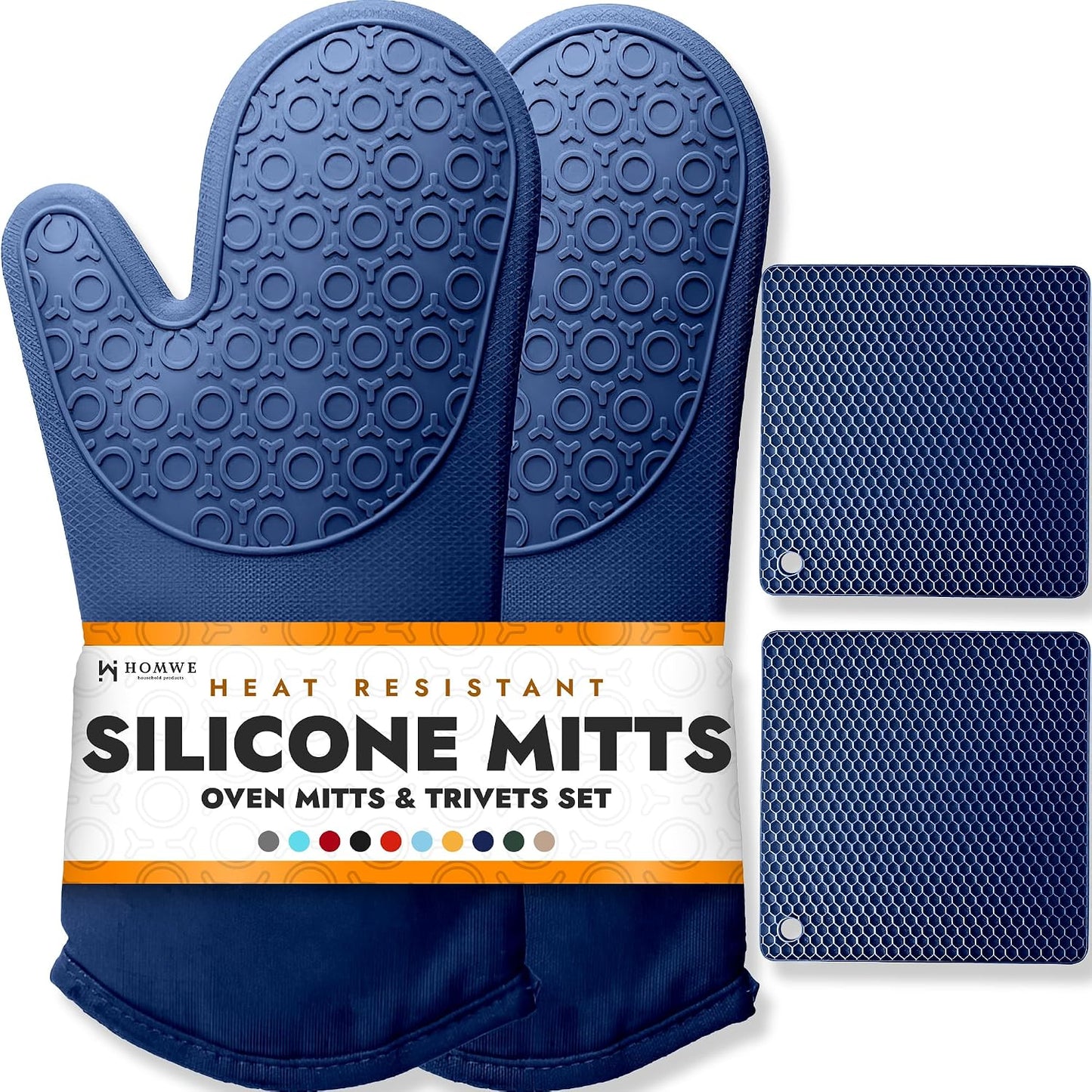 BPA-Free Silicone Oven Mitts Ultra Heat Resistant up to 500°F - Oven Mitts with Thick Cotton Liner - Long Slip Resistant Pot Holders, Flexible Oven Gloves - Black 13.7"