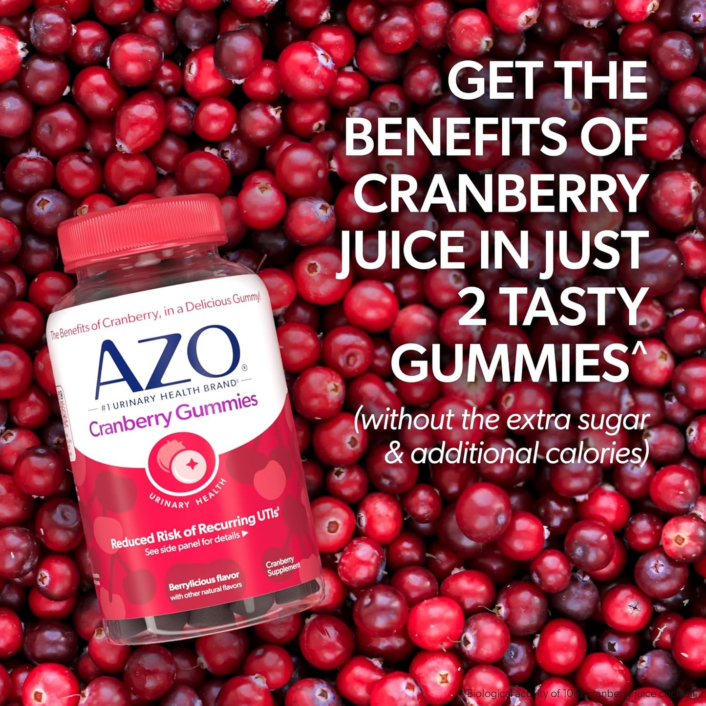 AZO Cranberry Urinary Tract Health Gummies Dietary Supplement, 2 Gummies = 1 Glass of Cranberry Juice, Helps Cleanse & Protect, Natural Berrylicious Flavor, Non-GMO, 72 Gummies