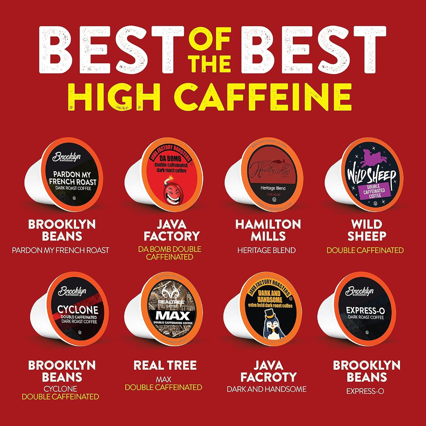 Variety Pack of 40 High Caffeine Coffee Pods for Keurig K Cup Brewers