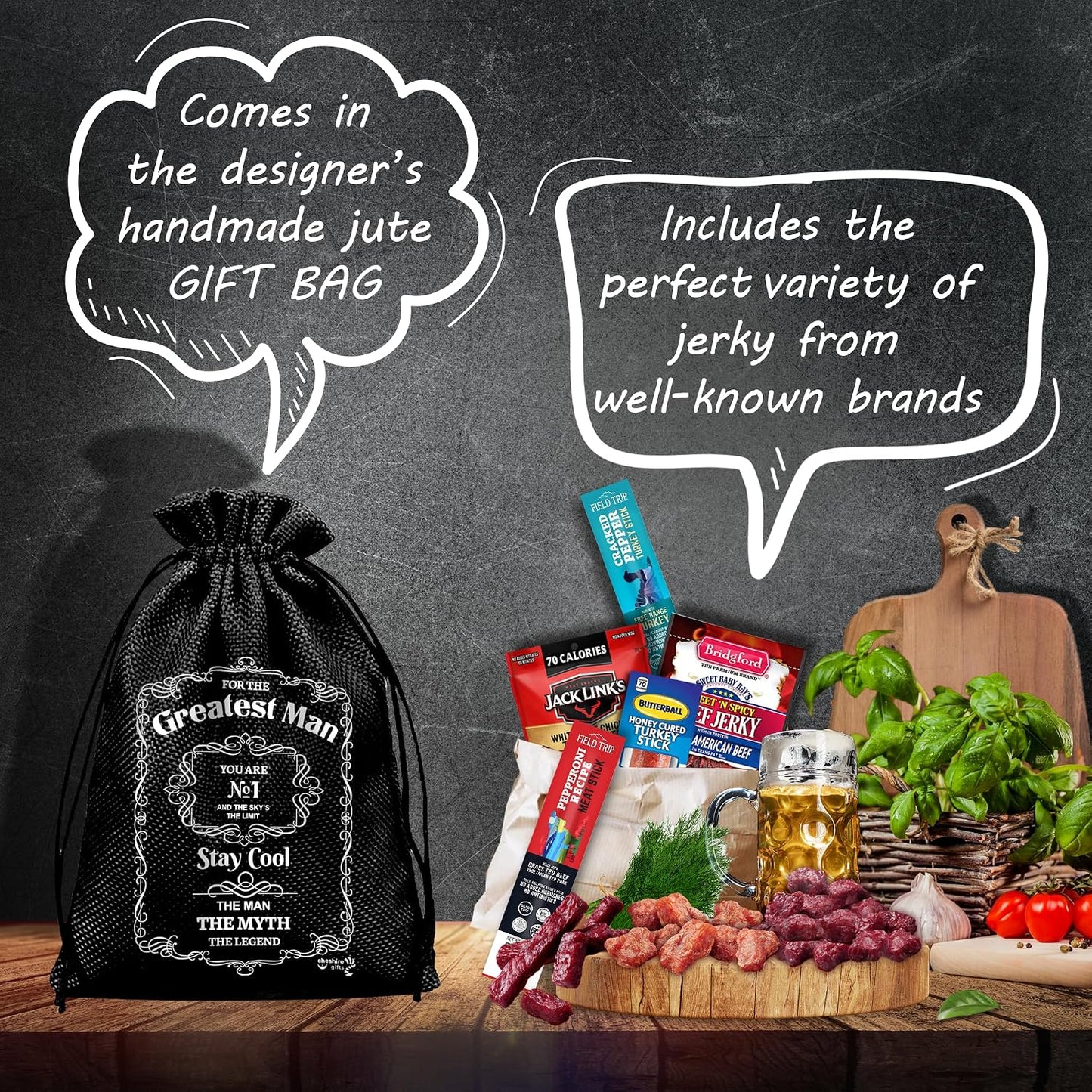 Beef Jerky Gift Baskets for Men with Meat and Cheese Variety Pack