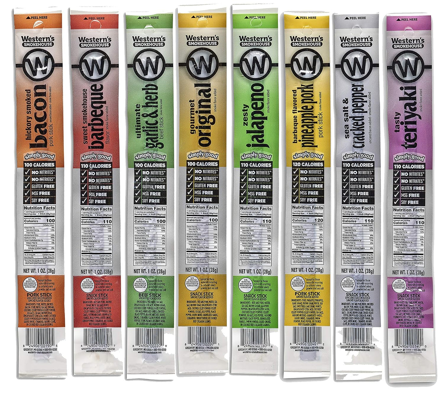 Western's Smokehouse Meat Sticks Variety Pack of 40 - 8 Flavors of Pork and Beef Jerky