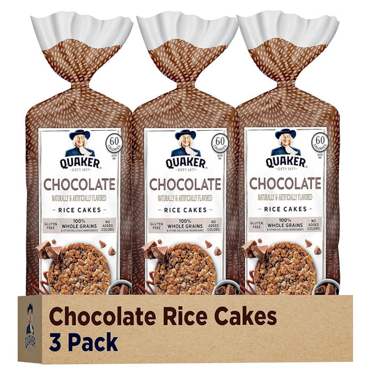 Quaker Large Rice Cakes, Chocolate, 7.23 oz Bags, 3 Pack, Gluten Free, Whole Grain
